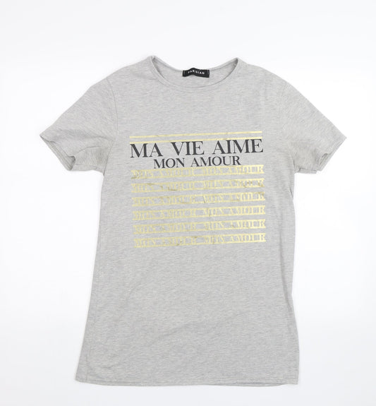 Parisian Womens Grey   Basic T-Shirt Size S  - ma vie aime mon amour