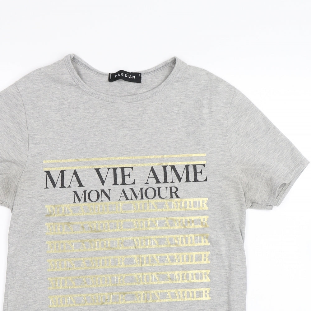 Womens UK Size S Parisian Grey Basic T-Shirt