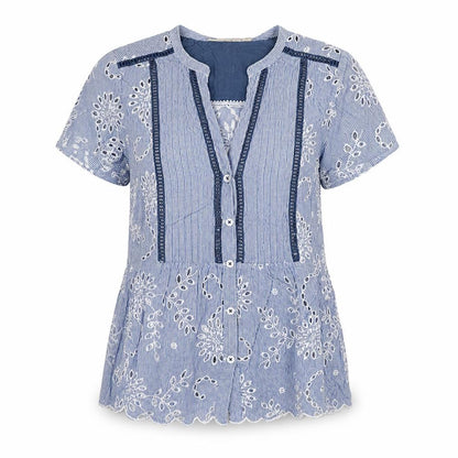 Holding Horses Womens Blue Floral  Basic Blouse Size 8