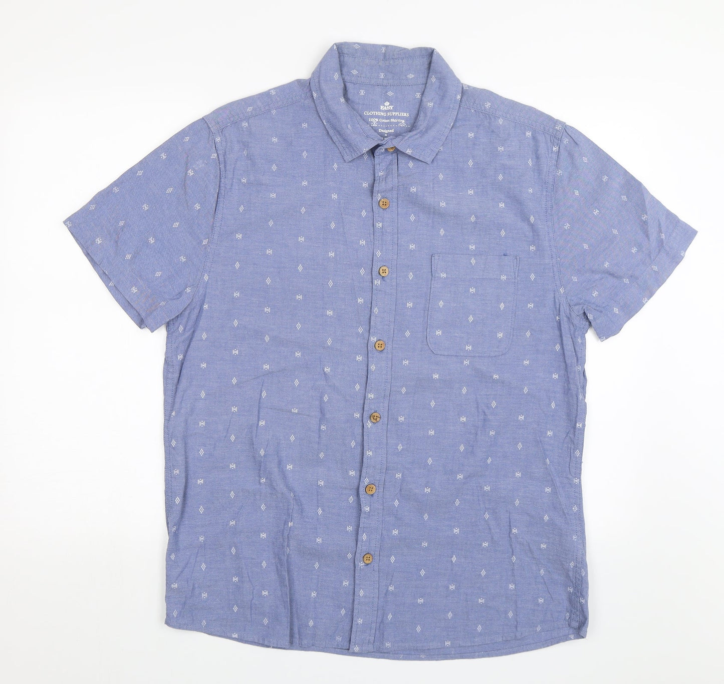 Mens UK Size L Easy Blue  Button-Up Short Sleeve Casual Shirt