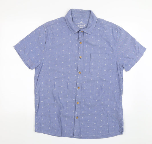 Mens UK Size L Easy Blue  Button-Up Short Sleeve Casual Shirt
