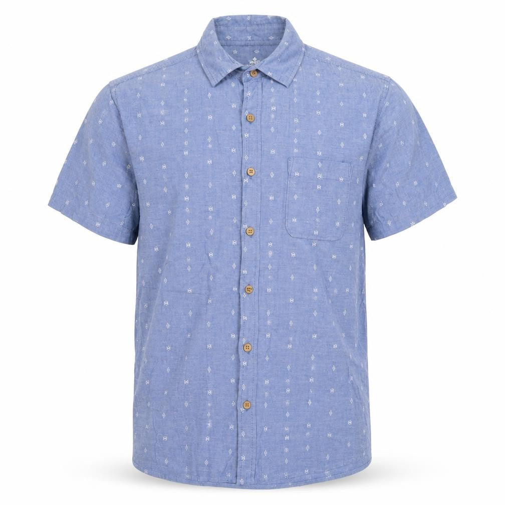 Mens UK Size L Easy Blue  Button-Up Short Sleeve Casual Shirt
