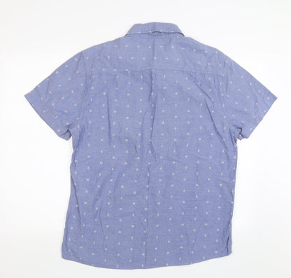 Mens UK Size L Easy Blue  Button-Up Short Sleeve Casual Shirt