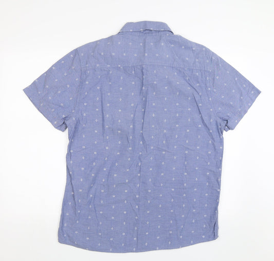 Mens UK Size L Easy Blue  Button-Up Short Sleeve Casual Shirt