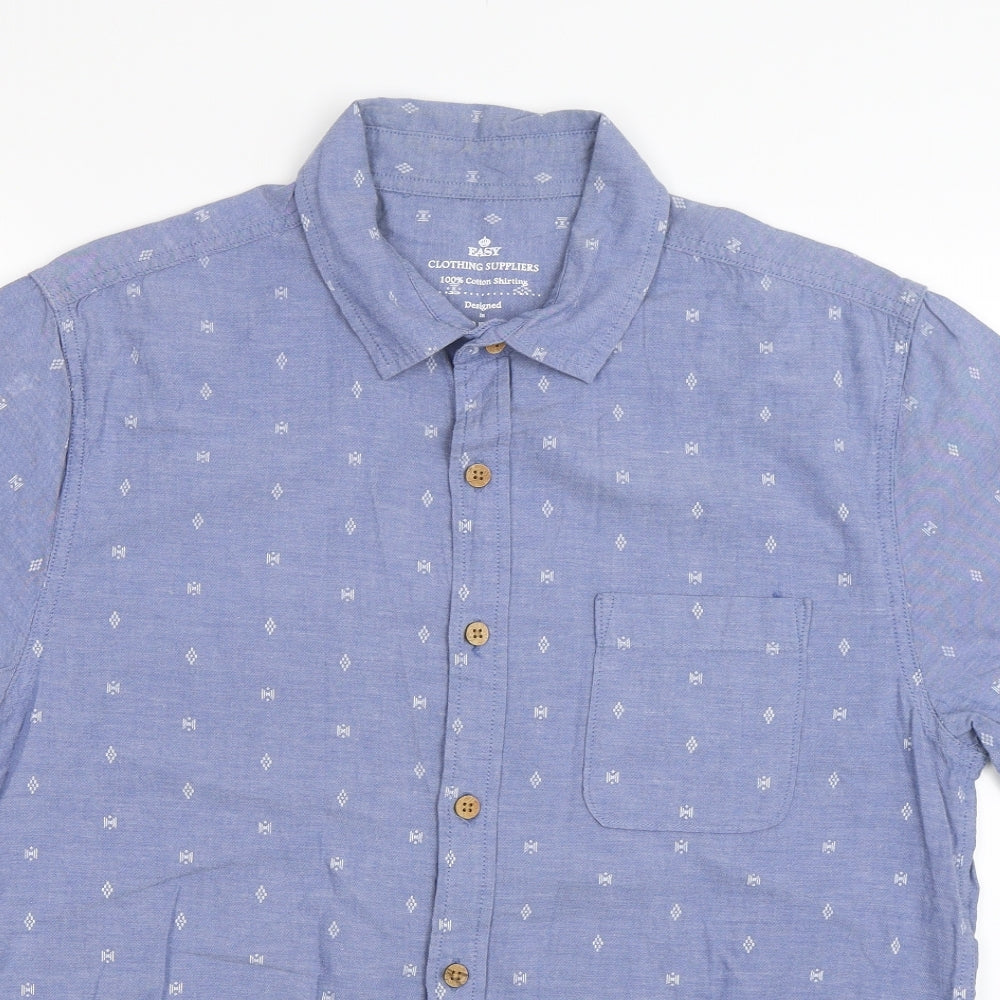 Mens UK Size L Easy Blue  Button-Up Short Sleeve Casual Shirt