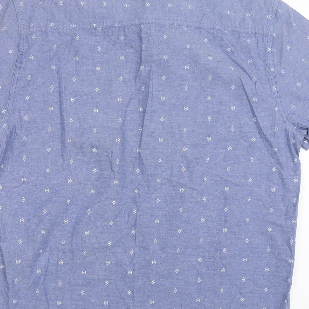 Mens UK Size L Easy Blue  Button-Up Short Sleeve Casual Shirt