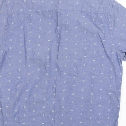 Mens UK Size L Easy Blue  Button-Up Short Sleeve Casual Shirt