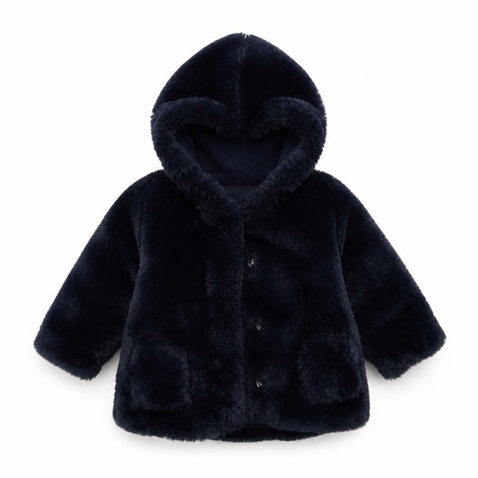 Front view of Knot So Bad Baby Blue Overcoat Coat, size 12, Months