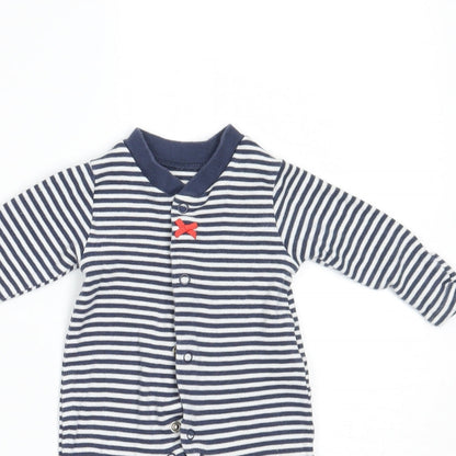 Marks and Spencer Girls Blue Striped  Babygrow One-Piece Size Newborn  - BUILT IN MITTENS