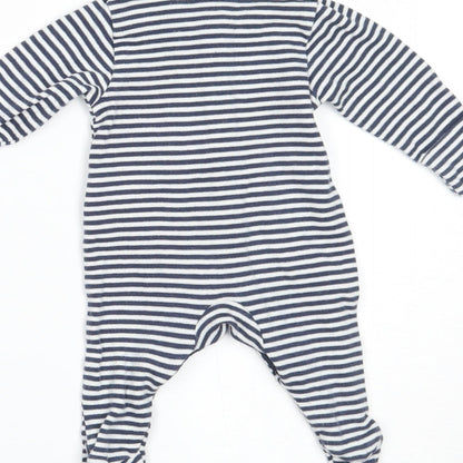 Marks and Spencer Girls Blue Striped  Babygrow One-Piece Size Newborn  - BUILT IN MITTENS