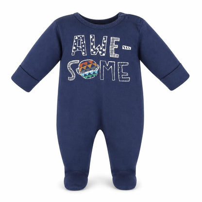 Front view of Next boys’ blue babygrow one-piece size newborn - built in mittens