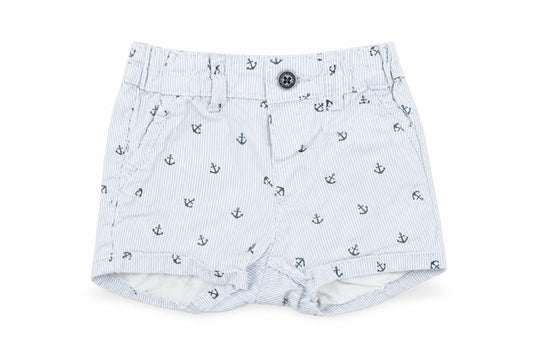 Front view of H&M Baby Blue Striped Cropped Trousers, size 3-6, Months