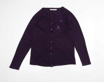 Womens UK Size M ISLE Purple Cardigan Jumper