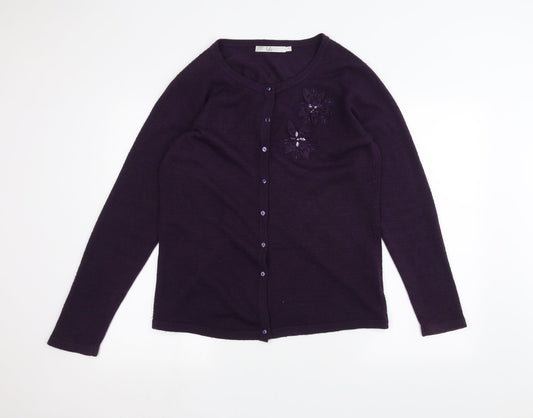 Womens UK Size M ISLE Purple Cardigan Jumper