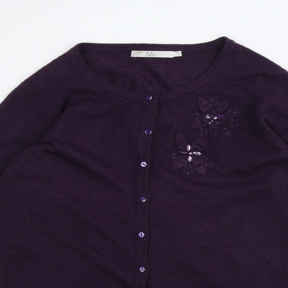 Womens UK Size M ISLE Purple Cardigan Jumper