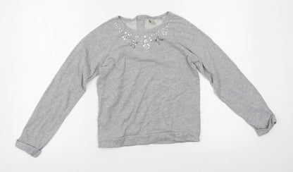 TU Girls Grey   Pullover Jumper Size 11 Years  - embellished collar