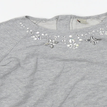 TU Girls Grey   Pullover Jumper Size 11 Years  - embellished collar
