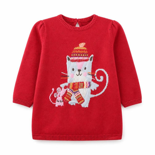 Front view of Tu Baby Red jumper, size 3-6, Months - Cat and Mouse