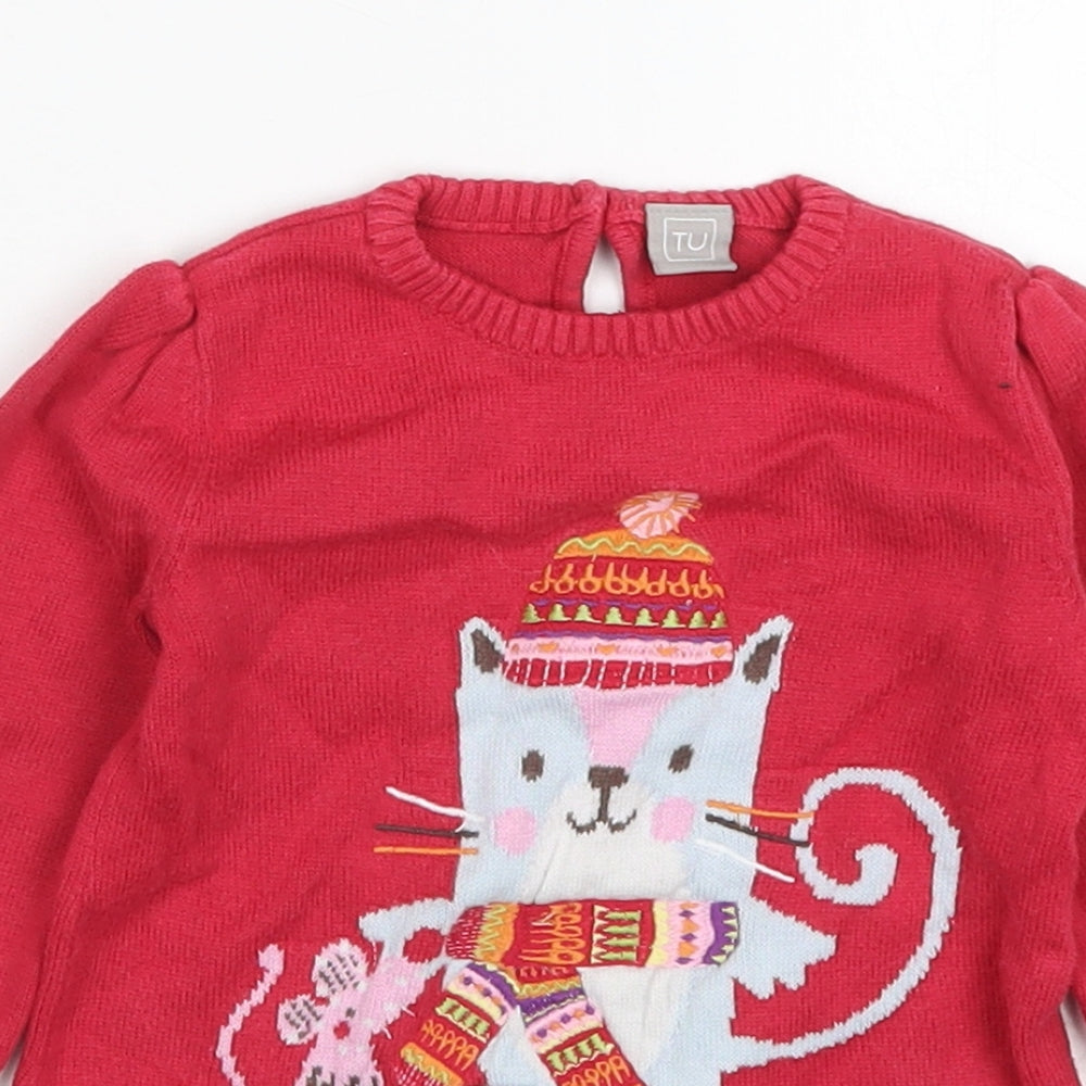 TU Baby Red   Pullover Jumper Size 3-6 Months  - Cat and Mouse