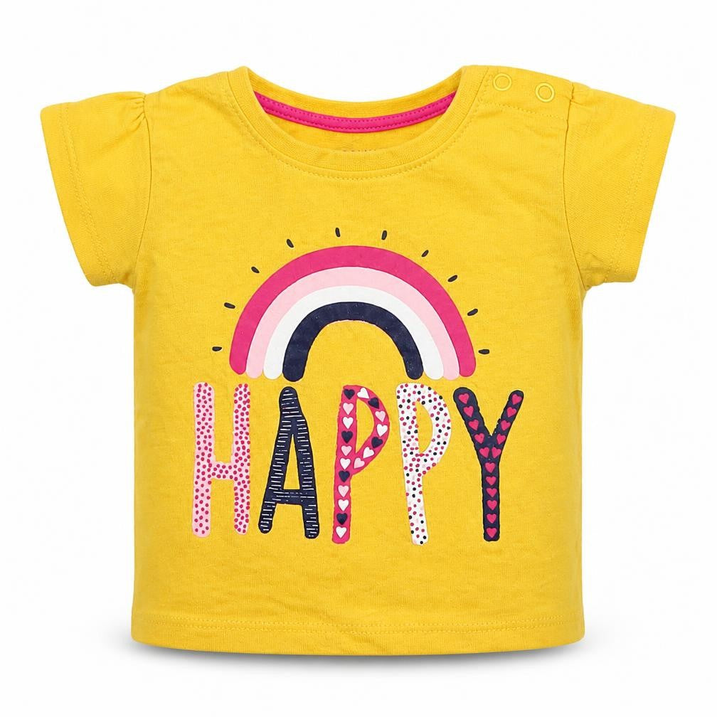 Primark Girls Yellow   Basic T-Shirt Size 3-6 Months  - Happy