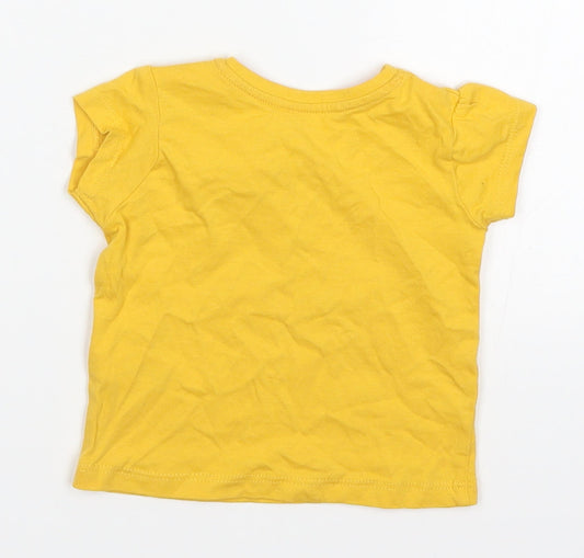 Primark Girls Yellow   Basic T-Shirt Size 3-6 Months  - Happy