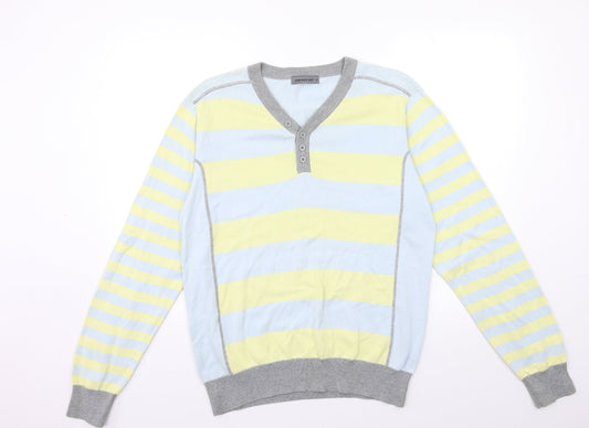 Cedar Wood State Mens Blue Striped Knit Pullover Jumper Size M