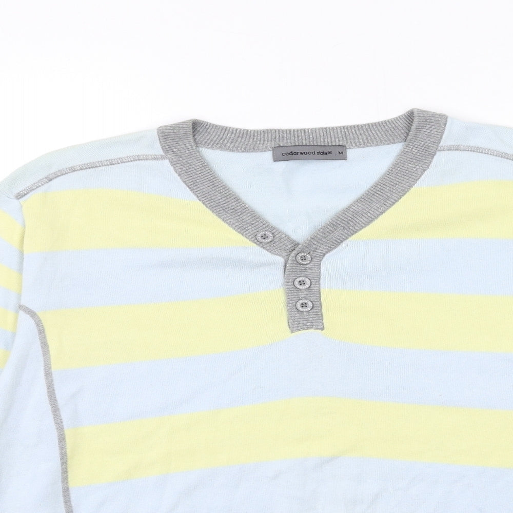 Cedar Wood State Mens Blue Striped Knit Pullover Jumper Size M