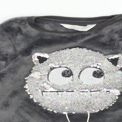 H&M Girls Grey  Fleece Top Pyjama Top Size 5-6 Years