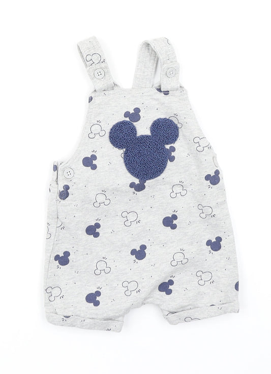 George Boys Grey Spotted  Dungaree One-Piece Size 0-3 Months  - Mickey Mouse
