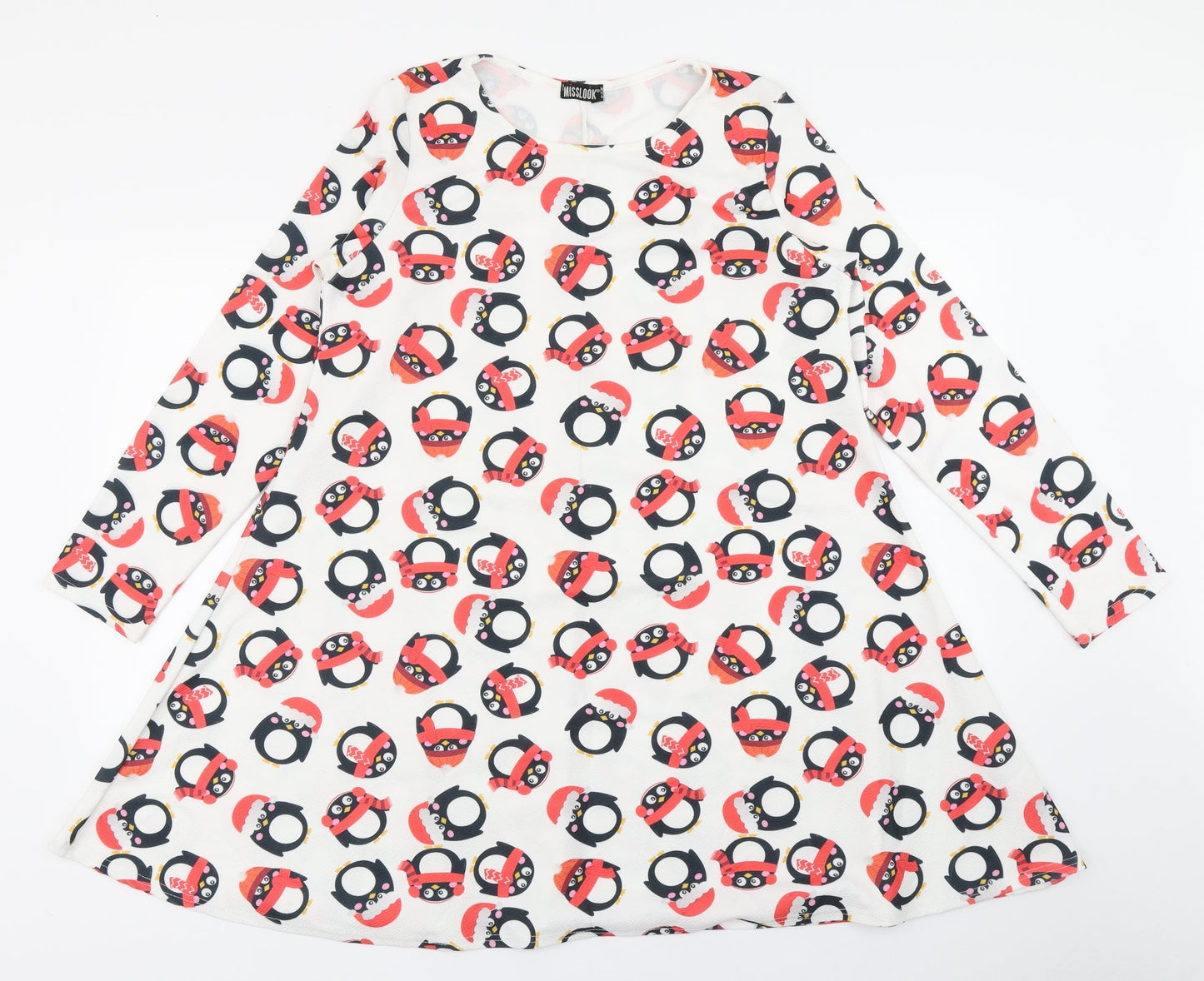 MissLook Womens White   Fit & Flare  Size 6  - Christmas Penguin