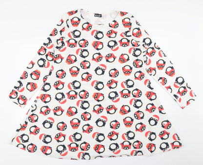 MissLook Womens White   Fit & Flare  Size 6  - Christmas Penguin
