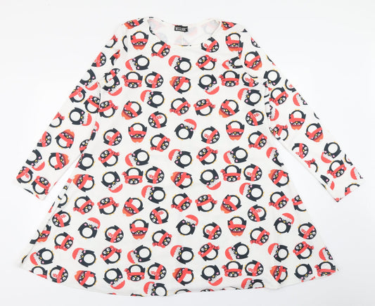 MissLook Womens White   Fit & Flare  Size 6  - Christmas Penguin
