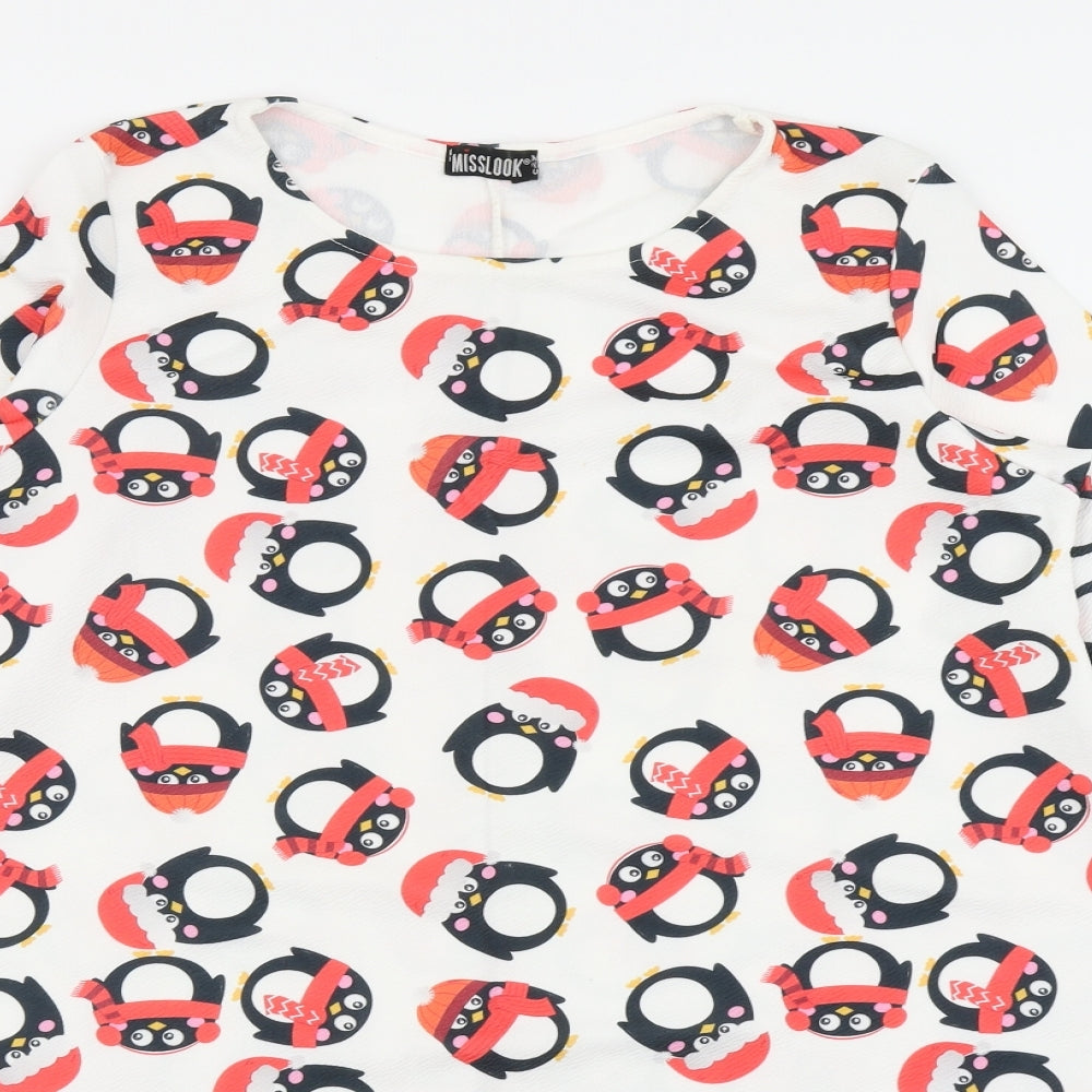 MissLook Womens White   Fit & Flare  Size 6  - Christmas Penguin