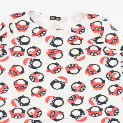 MissLook Womens White   Fit & Flare  Size 6  - Christmas Penguin