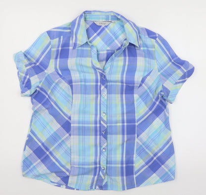 EWM Womens Blue Plaid  Basic Button-Up Size 16