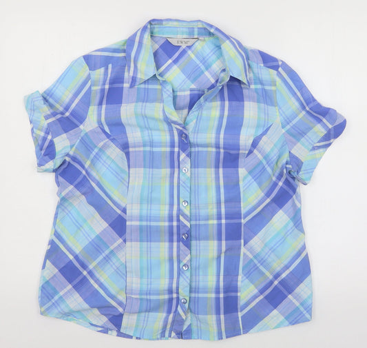 EWM Womens Blue Plaid  Basic Button-Up Size 16