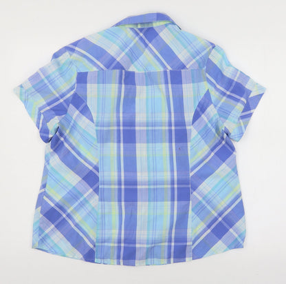 EWM Womens Blue Plaid  Basic Button-Up Size 16