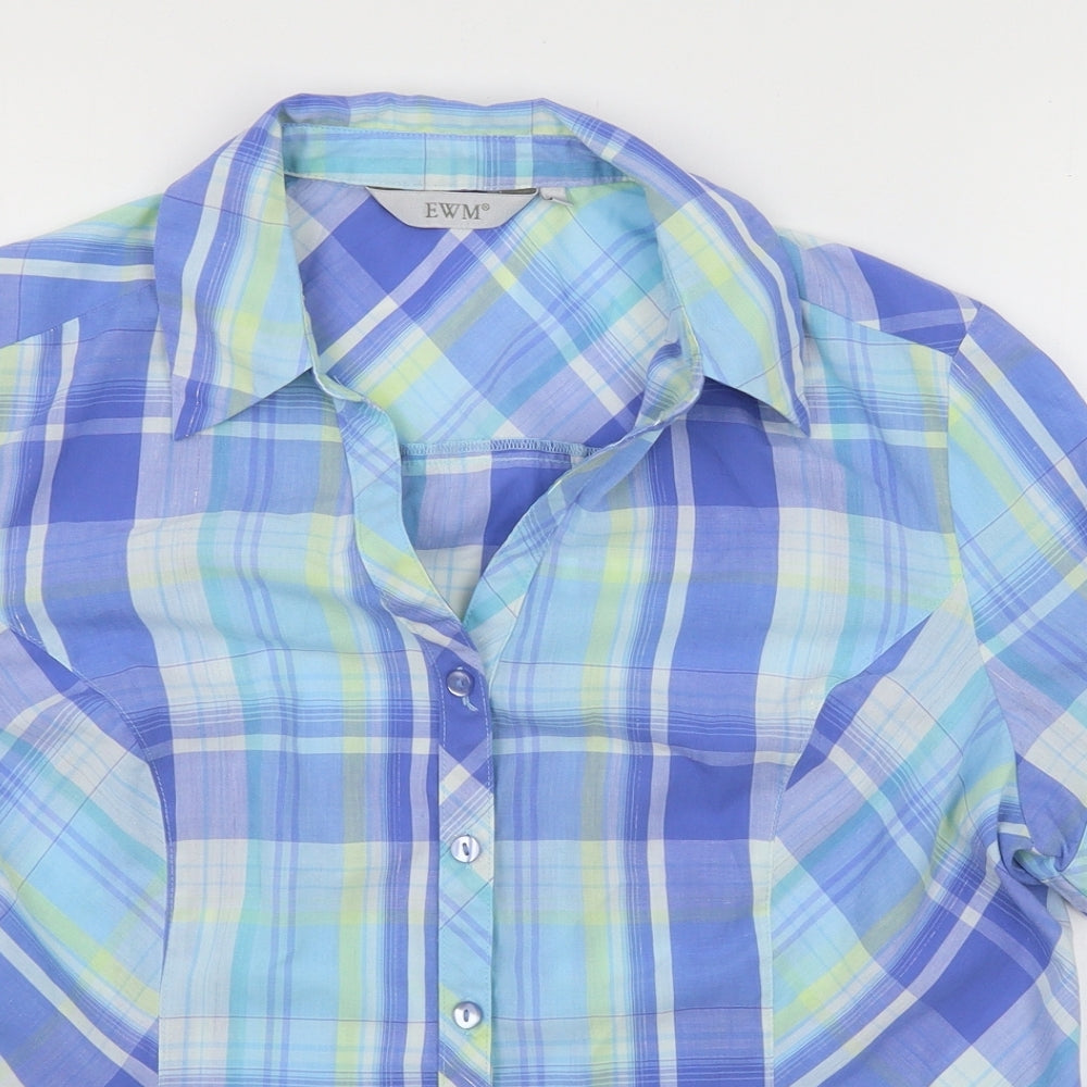 EWM Womens Blue Plaid  Basic Button-Up Size 16