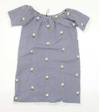 QED London Womens Blue Check  A-Line  Size S