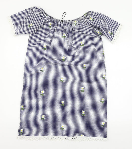 QED London Womens Blue Check  A-Line  Size S