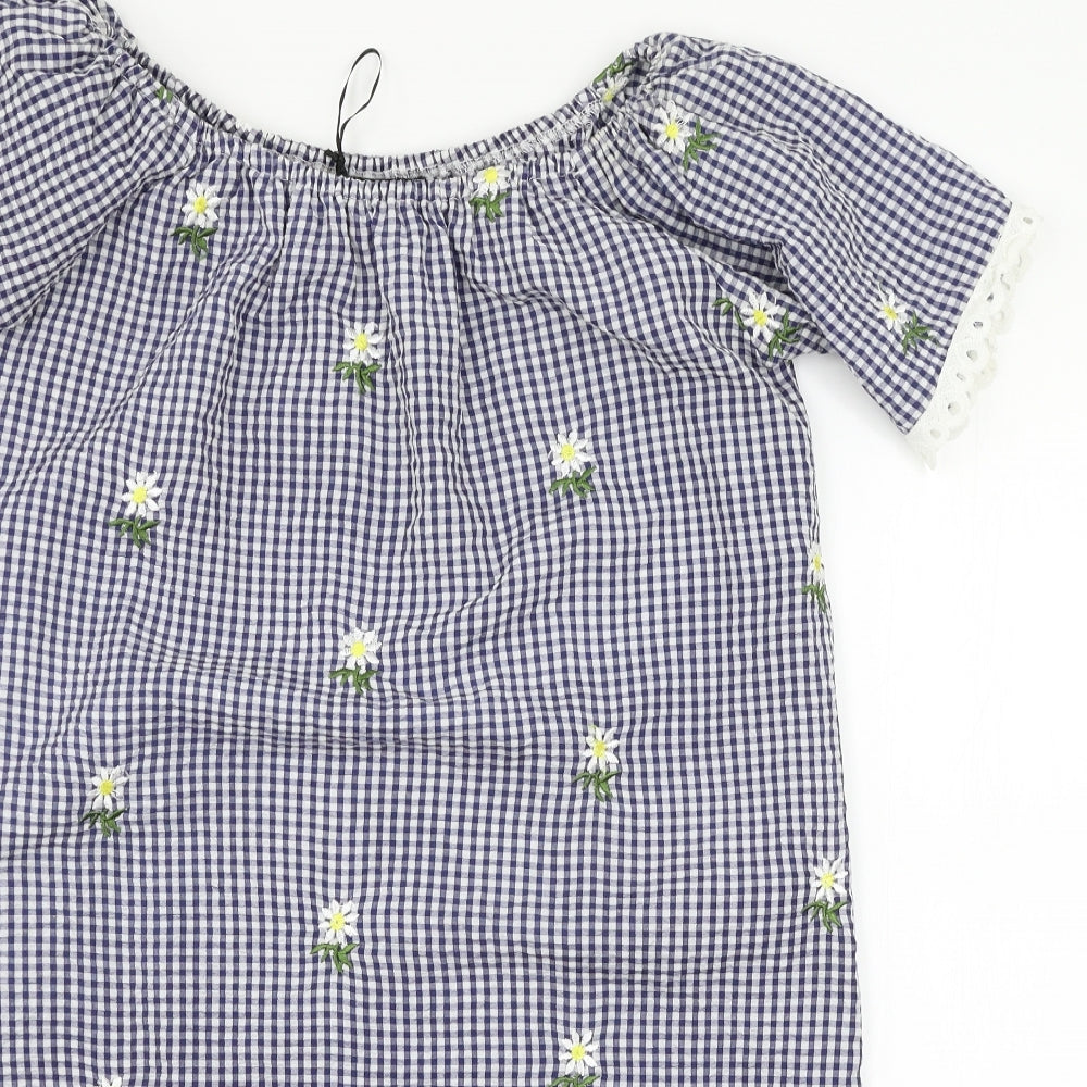 QED London Womens Blue Check  A-Line  Size S