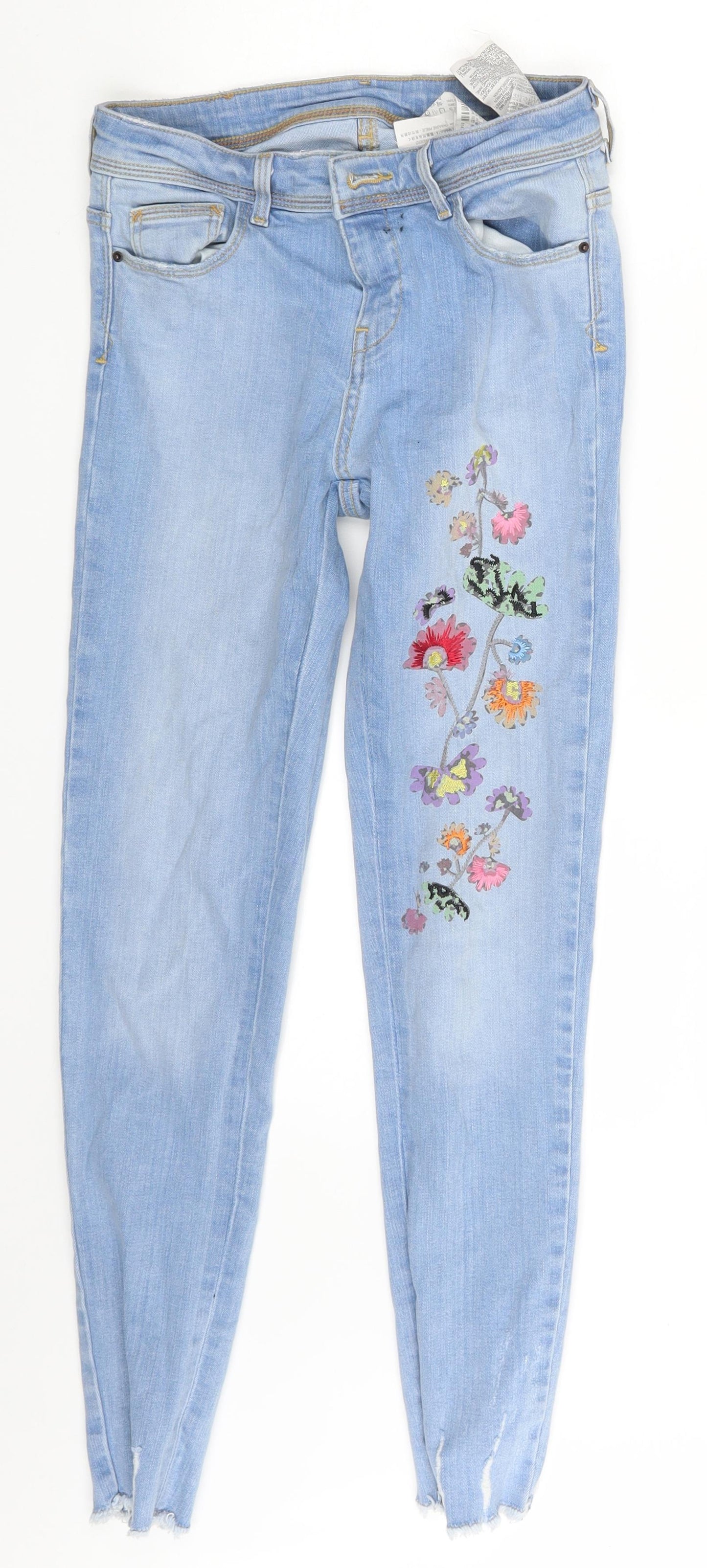 Zara Womens Blue Floral Denim Skinny Jeans Size 6 L26 in