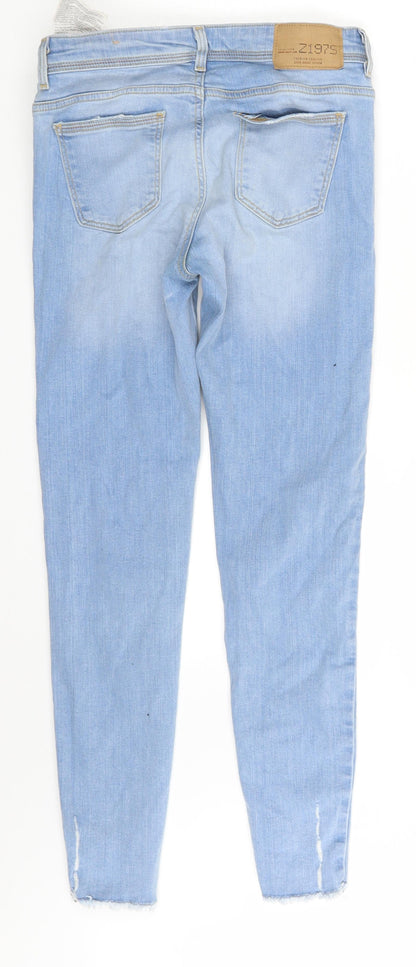 Zara Womens Blue Floral Denim Skinny Jeans Size 6 L26 in