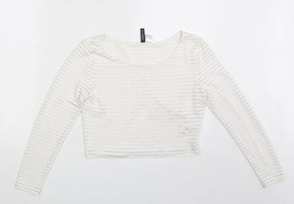 Womens UK Size M Divided White Cropped T-Shirt