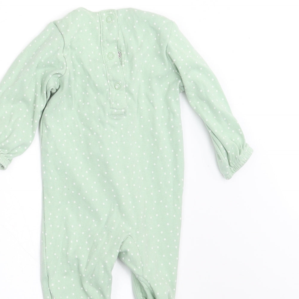Marks and Spencer Girls Green Polka Dot  Babygrow One-Piece Size 3-6 Months  - FRILLED FRONT