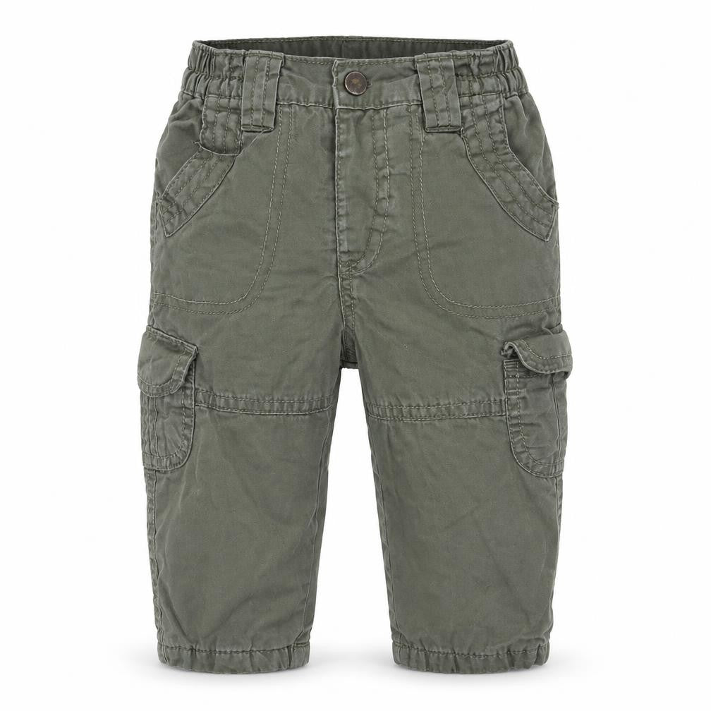 Front view of George boys’ green cargo trousers, size 3-6, months - side pockets