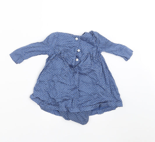 Mini Club Girls Blue Spotted  A-Line  Size 3-6 Months  - dress bodysuit
