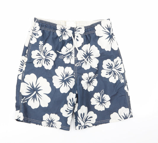 BLACKPOINT Mens Blue Floral  Sweat Shorts Size S - Stretch waistband/swim shorts