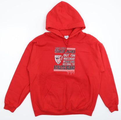 Mens UK Size L Gildan Red Pullover Hoodie