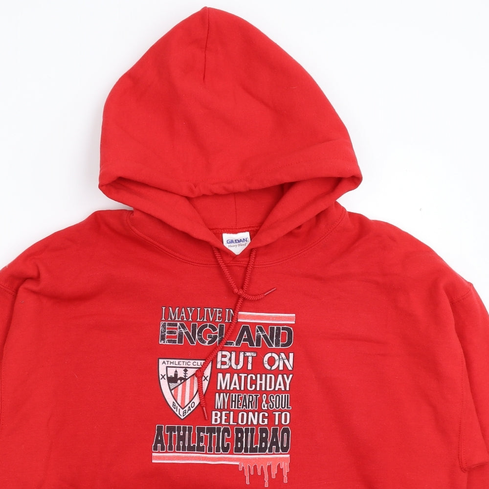 Mens UK Size L Gildan Red Pullover Hoodie